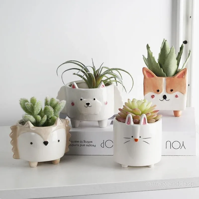 Kvadratisk djur keramik succulenta krukor | Veska