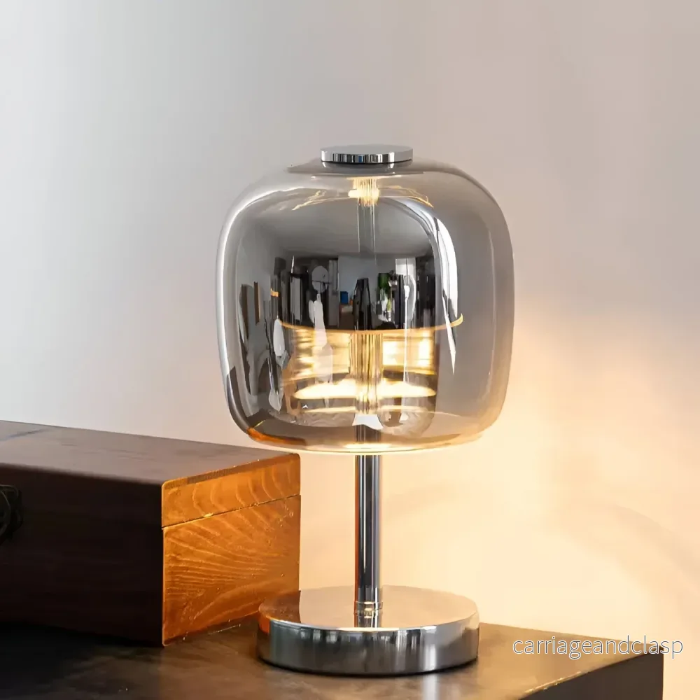Gleam Glasbordslampa – Rökgrå USB-driven dimbar LED-lampa för sovrum & skrivbord | Veska - Bild 3