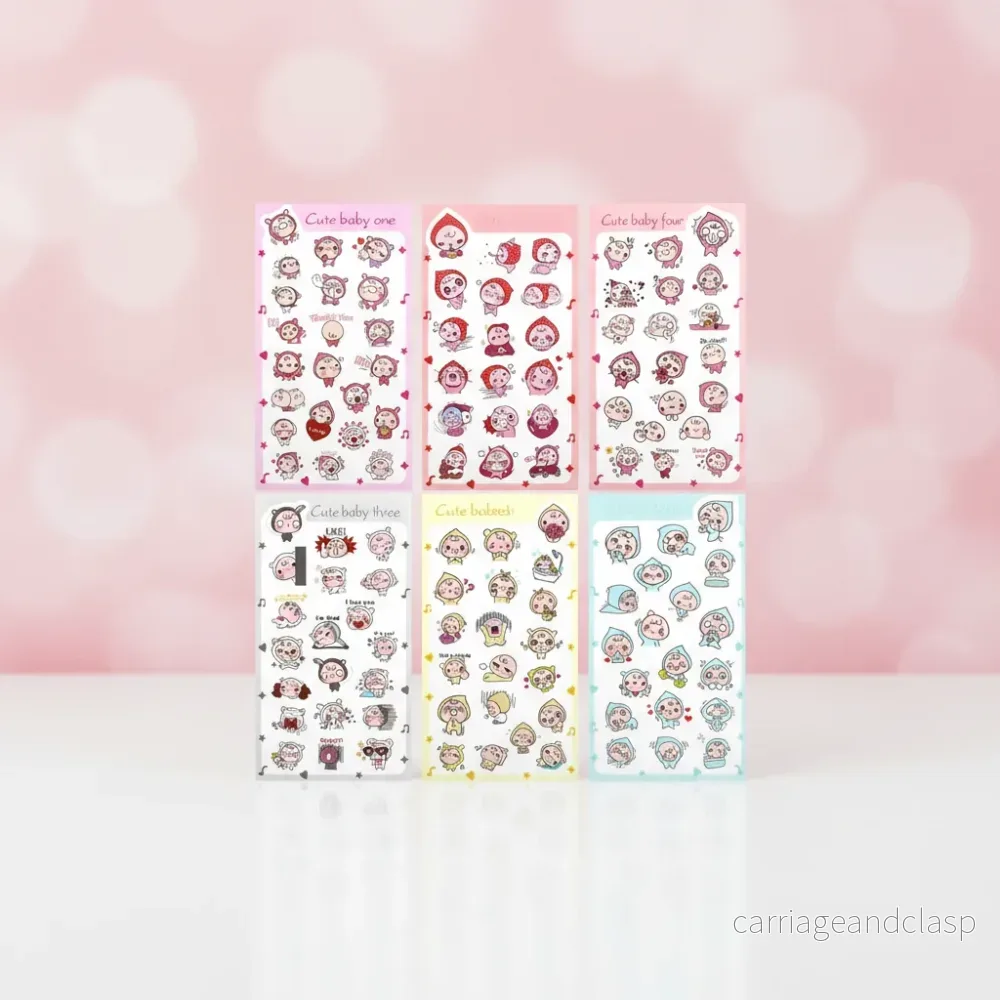 Kawaii Stickerset Cute baby one. 6 Ark - Söta Dekorationer för Pyssel & Kalender