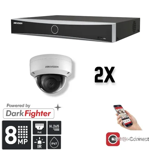 Hikvision Set 2x Dome 8MP + inspelare & kablage