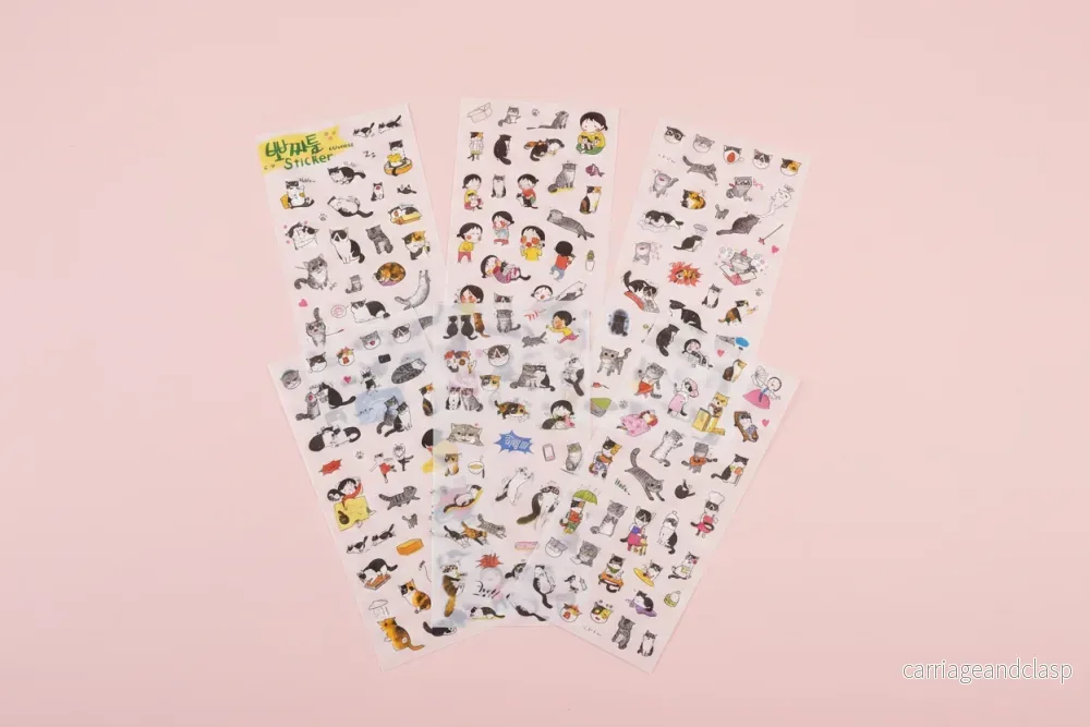 Sticker-set med söta katter – 6 ark kawaii stickers för pyssel och dekoration Sticker-set med söta katter – 6 ark kawaii stickers för pyssel och dekoration