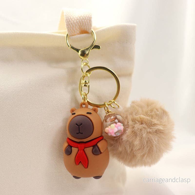 Capybara Nyckelring Pompom Kawaii Rosa eller Röd Capybara Nyckelring Pompom Kawaii Rosa eller Röd