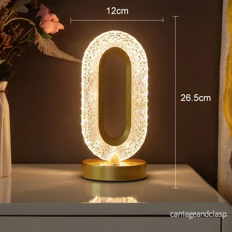 Kristall LED Bordslampa: Dimsbar, USB-laddning, Berörings- & Fjärrkontroll | Veska