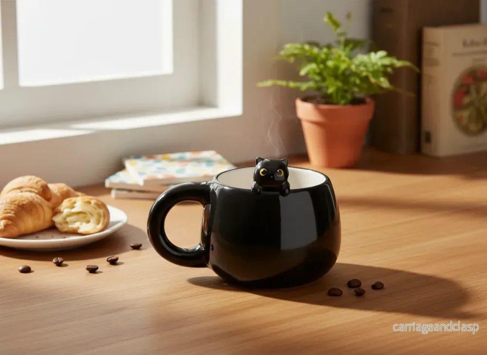 Keramisk mugg med svart katt – Perfekt för kattälskare - Bild 2