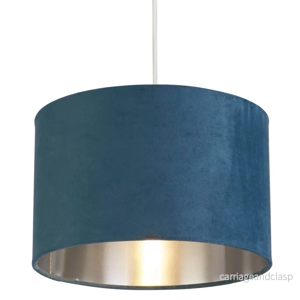 Teal Blue Velvet Vintage Easy Fit Drum Shade with Silver Interior 28cm | Veska - Bild 3