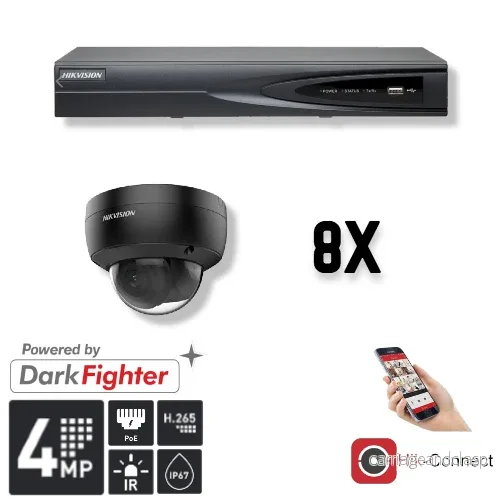 Hikvision Set 8x Dome 4MP + inspelare och kablage