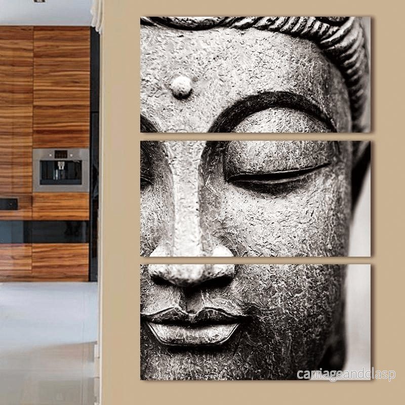Svart och Vit Buddha Vägkonst 3 St Canvastryck | Veska - Bild 3