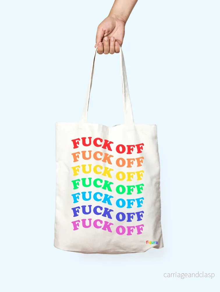 Toteväska ”Fuck Off” regnbågsfärgad