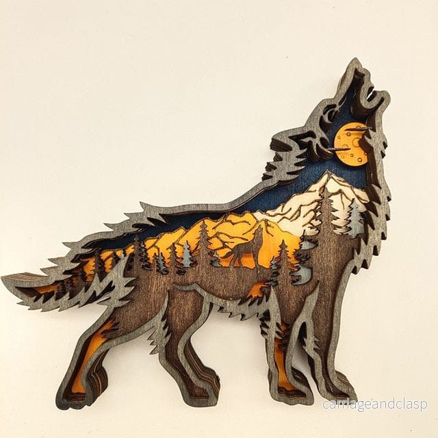 Trä Wolf Figur med LED-lampor | Veska - Bild 2