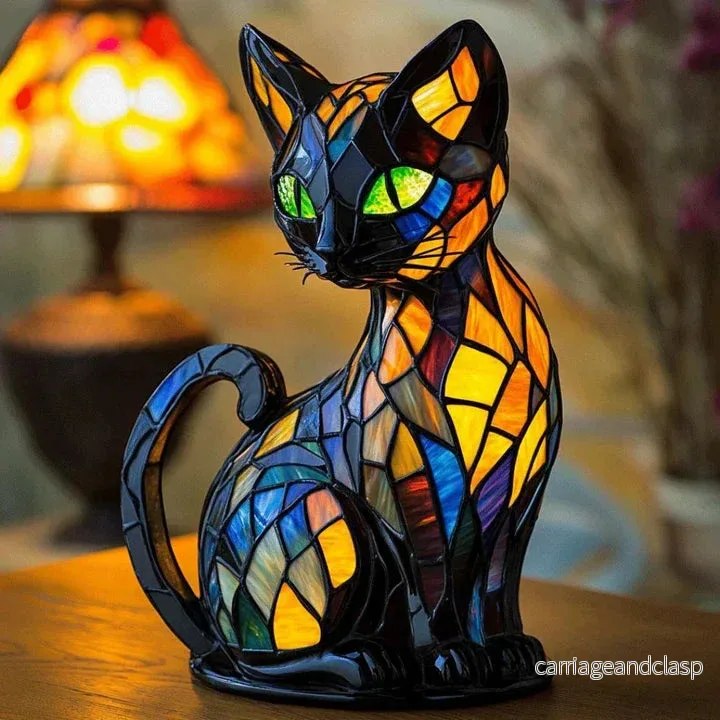 Färgat glas katt-formad bordslampa med LED-belysning – 30-36 cm | Veska