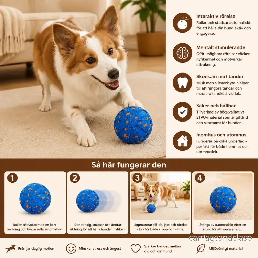 Interaktiv Laddningsbar Hundboll – Smart Rullande Och Tandvårdande Tuggleksak - Bild 2