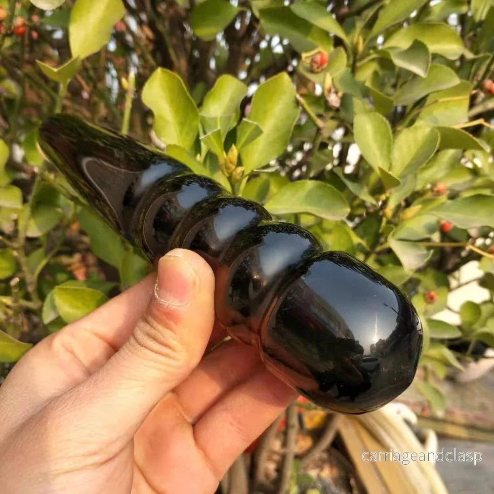 Svart obsidian kvarts kristall spiral stav | Veska - Bild 2