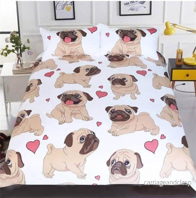 3 delar Hippie Pug Valp Tecknad Bekväm Duntäckesset | Veska - Bild 3
