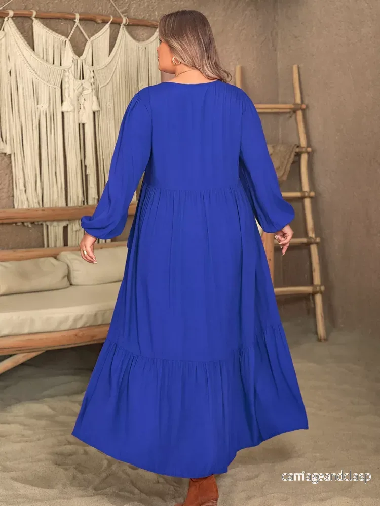 Plus size volangklänning i kunglig blå – maxiklänning med dramatisk känsla - Bild 2