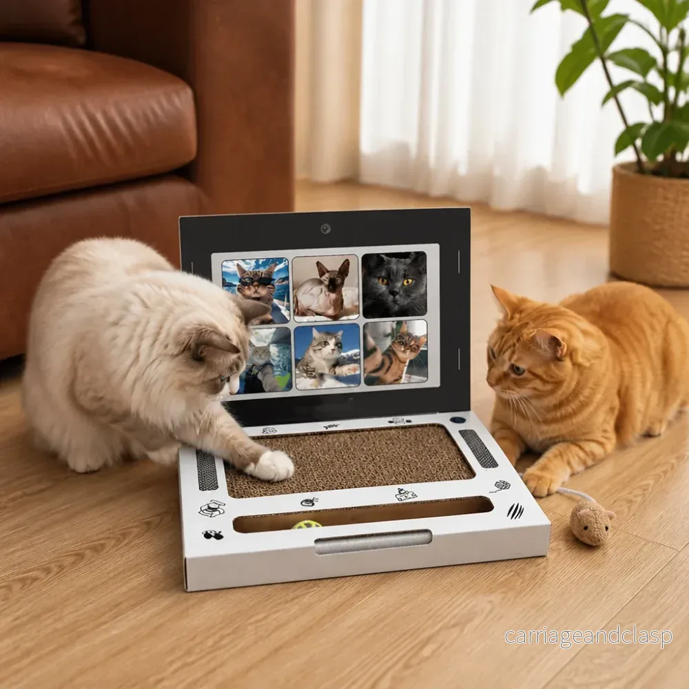 Kattklösare i kartong formad som en laptop & interaktiv leksak Kattklösare i kartong formad som en laptop & interaktiv leksak