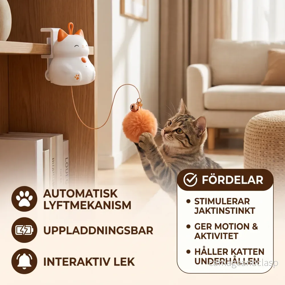 Interaktiv, uppladdningsbar kattleksak – Automatisk pompomkastare med lyftmekanism - Bild 3