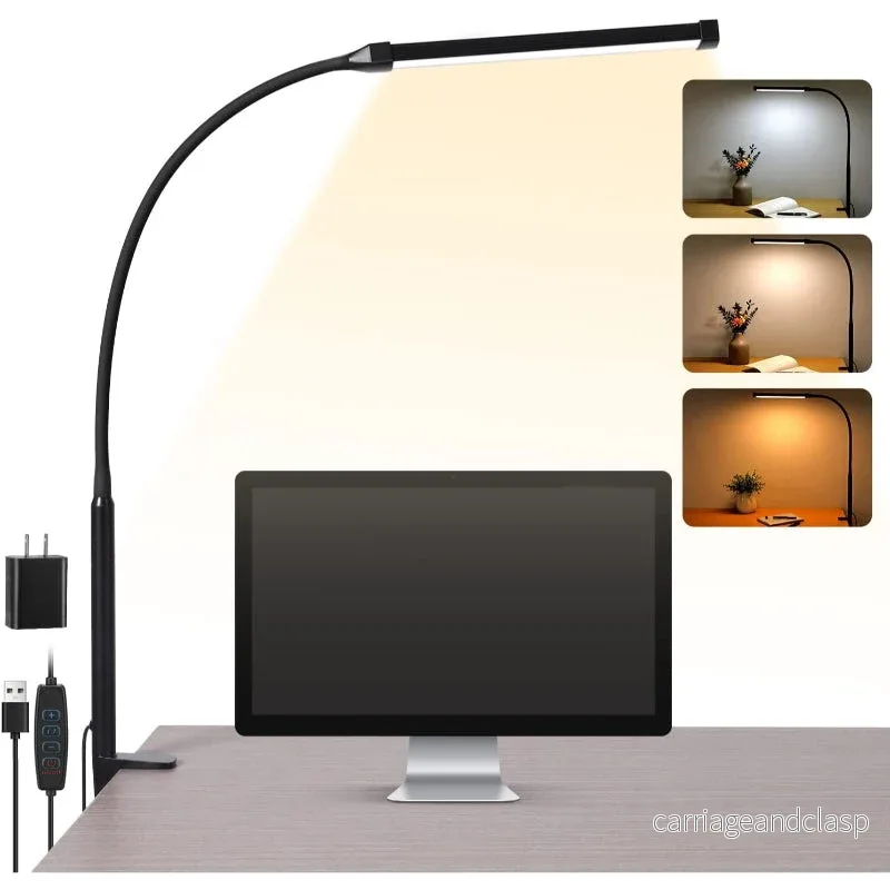 LED skrivbordslampa med lampa, ögonvänliga kläm-lampor för hemmakontoret, 3 lägen 10 ljusstyrkenivåer, lång flexibel gåsnek, metall, svängarm arkitektuppgiftslampor med USB-adapter, vit | Veska LED skrivbordslampa med lampa, ögonvänliga kläm-lampor för hemmakontoret, 3 lägen 10 ljusstyrkenivåer, lång flexibel gåsnek, metall, svängarm arkitektuppgiftslampor med USB-adapter, vit | Veska