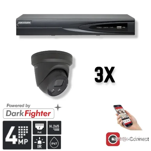 Hikvision Set 3x Turret 4MP + inspelare och kablage