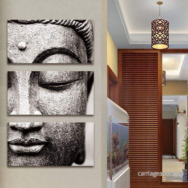 Svart och Vit Buddha Vägkonst 3 St Canvastryck | Veska - Bild 2
