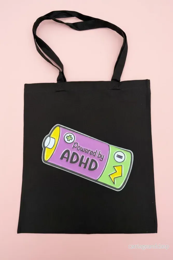 Tygväska "Powered by ADHD" Svart