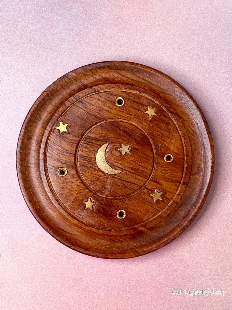 Rökelsehållare Precious Wood, Round (Brass Stars and Moon)