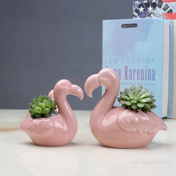 2-delade Pink Flamingo suckulentkrukor | Veska