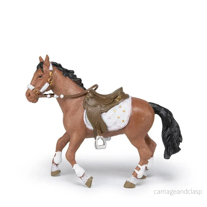 Papo - Häst med sadel vitt schabrak (Winter rider's horse)