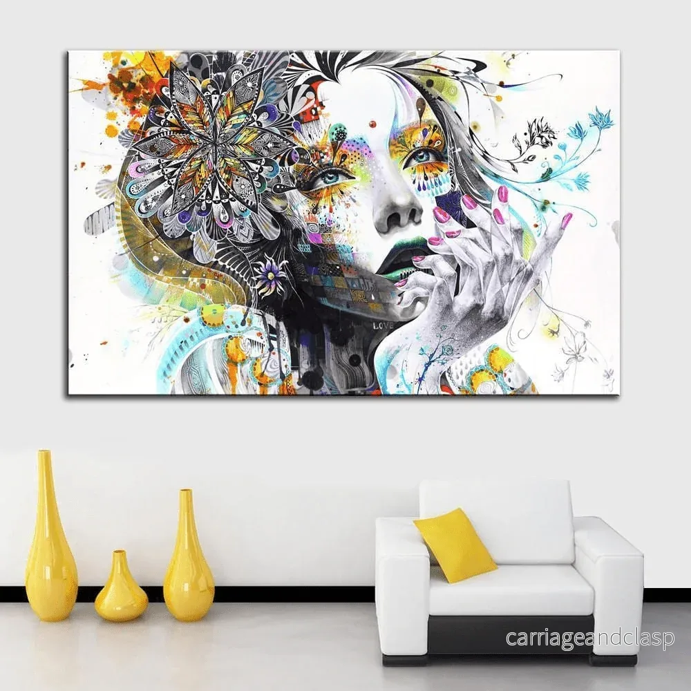 Väggkonst Hippietjej Med Blommor Canvas Tryck | Veska - Bild 2