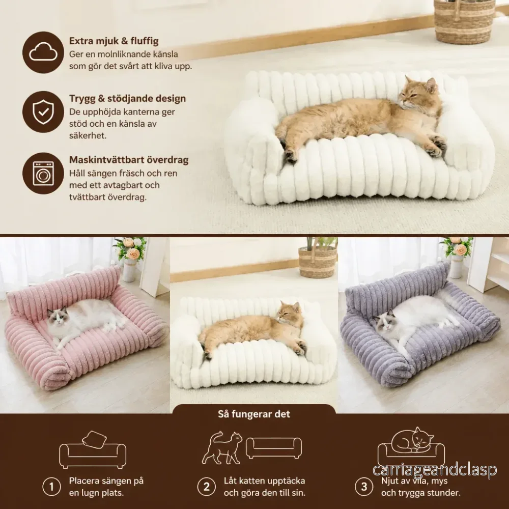 Fluffig Moln-Kattsäng Med Mjuka Sidokuddar & Tvättbara Överdrag - Bild 2