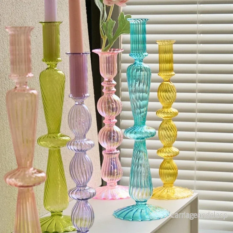 Ribbade Glasljusstakar - Pastell | Veska - Bild 3