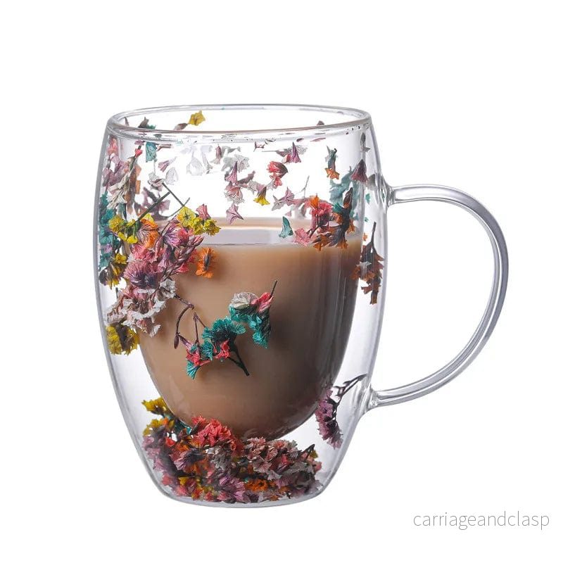 Pressade blommor dubbelväggad glas mugg | Veska Pressade blommor dubbelväggad glas mugg | Veska