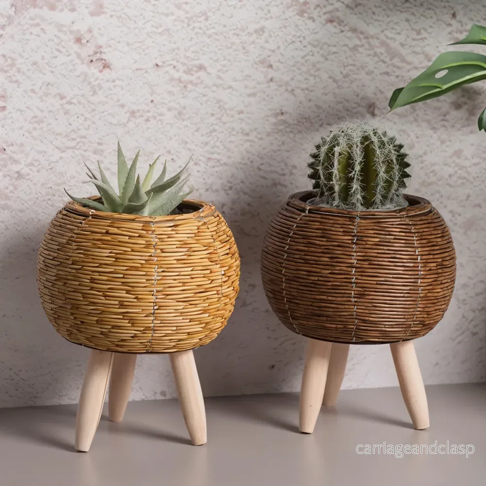FauxWicker Kruka - Artisan Rustical Rattan Planter - Dekorativ Veskaomkorg | Veska - Bild 3
