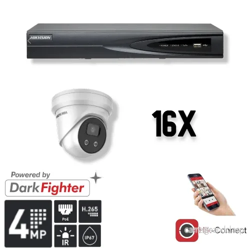 Hikvision Set 16x Turret 4MP + inspelare och kablage
