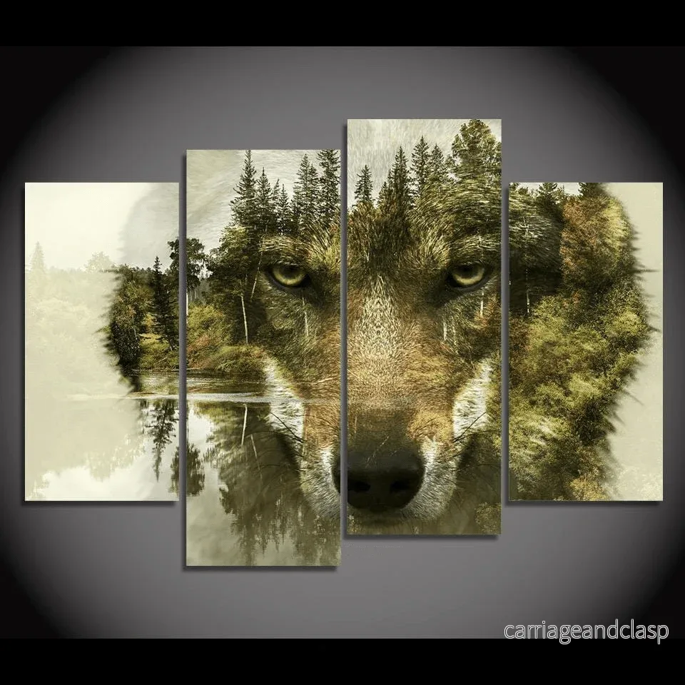 Spirit Guide of the Forest Wolf HD 4 Panel Målning | Veska - Bild 2