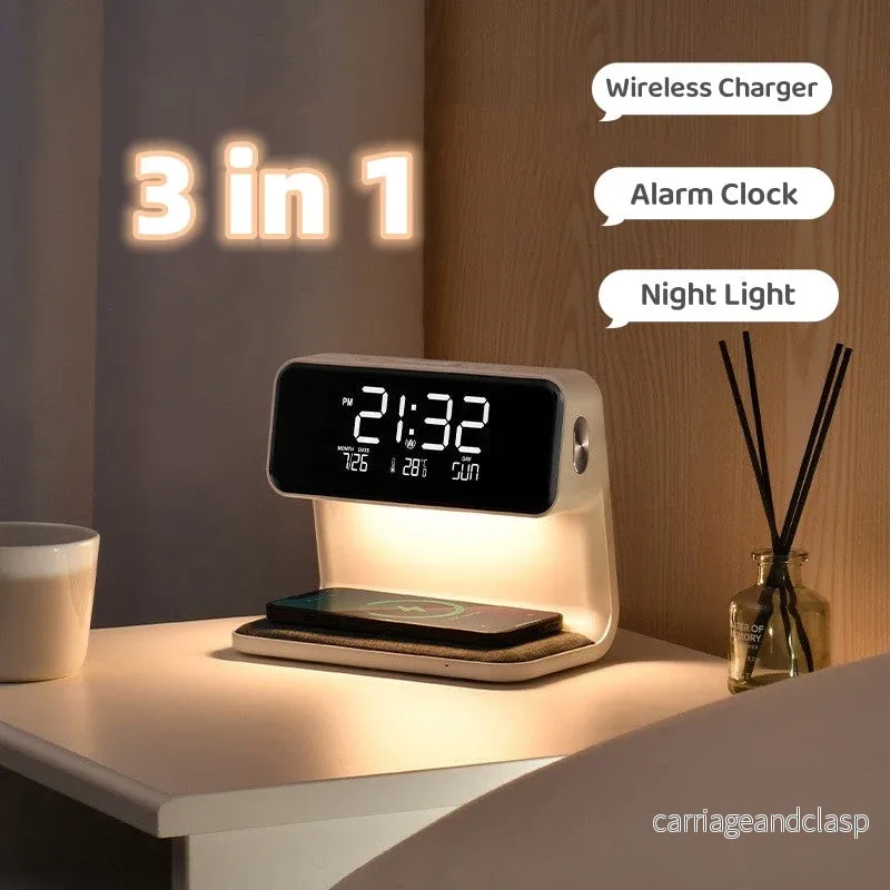 3-i-1 Sänglampa med Trådlös Laddare – LCD Väckarklocka & Touch Dimmbar LED Bordslampa | Veska 3-i-1 Sänglampa med Trådlös Laddare – LCD Väckarklocka & Touch Dimmbar LED Bordslampa | Veska