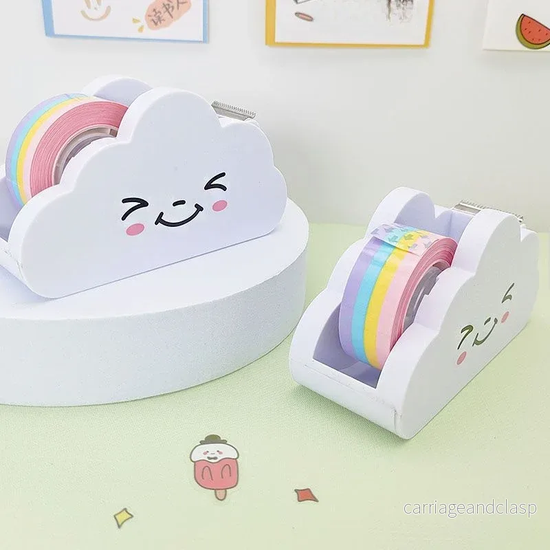 Söt Molnformad Tejphållare med Regnbågstejp – 25m x 1,8cm Kawaii Skrivbord