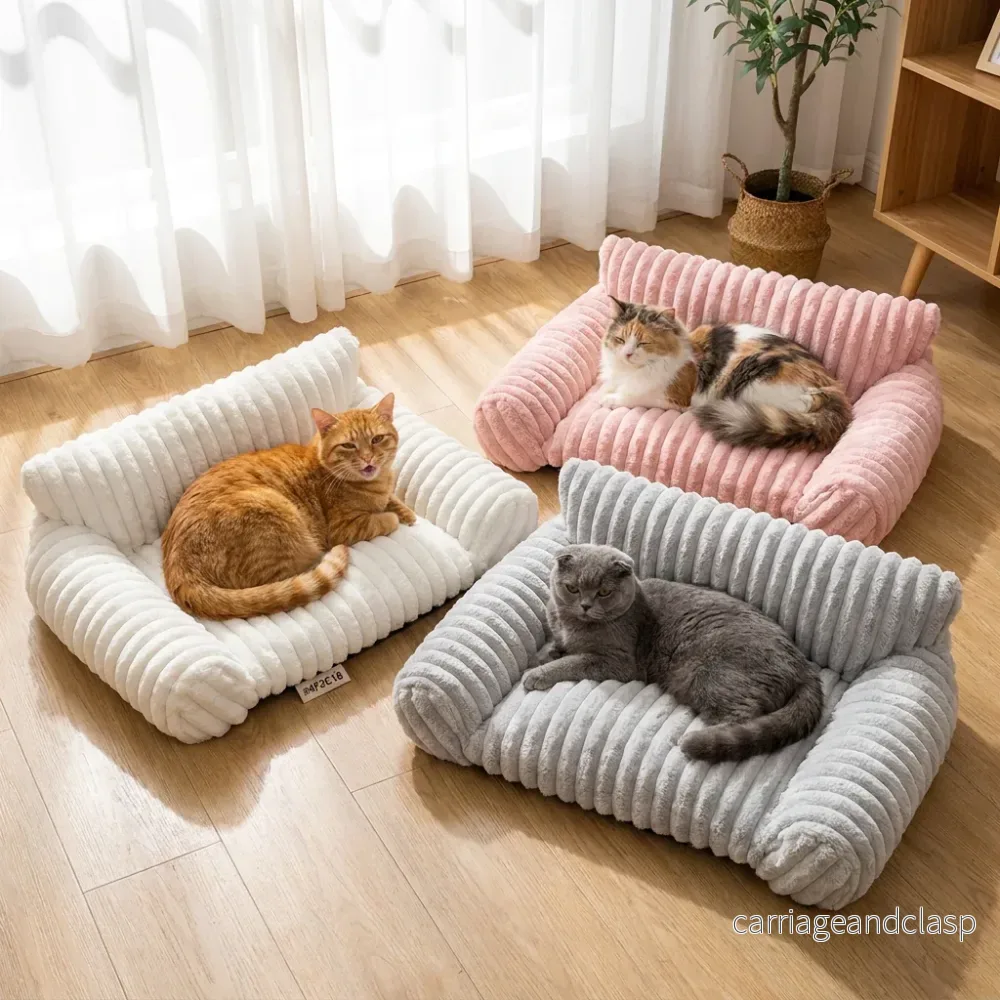 Fluffig Moln-Kattsäng Med Mjuka Sidokuddar & Tvättbara Överdrag