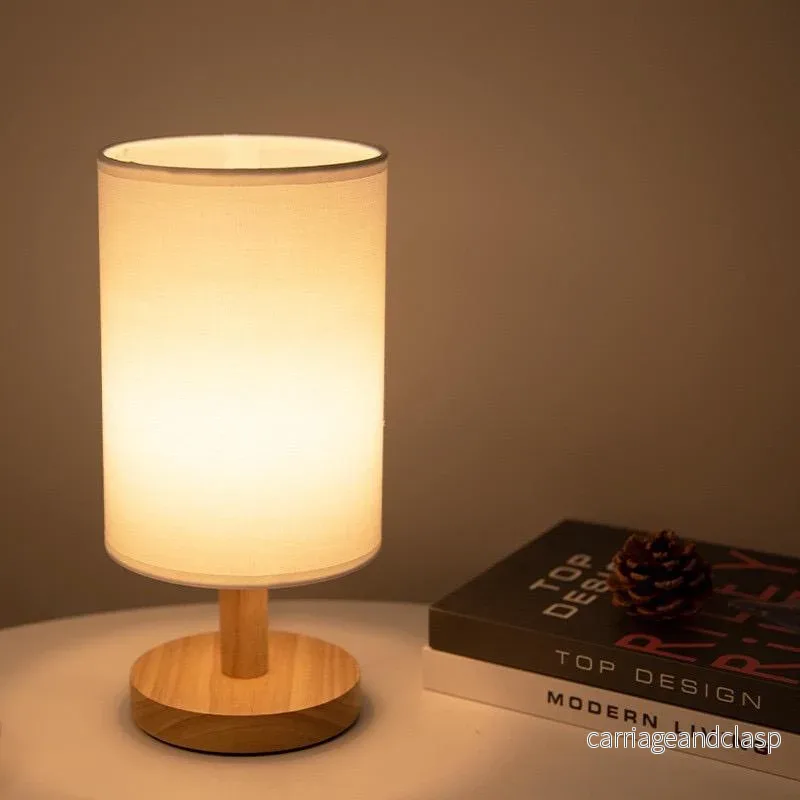 Bordslampa Naturligt Trä Tyg Dimbar Ljus | Veska