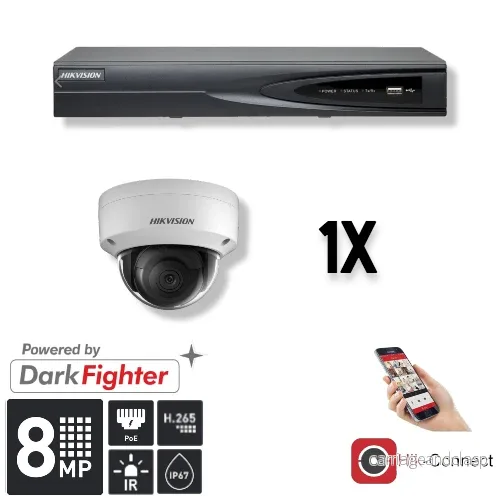 Hikvision Set 1x Dome 8MP + inspelare & kablage