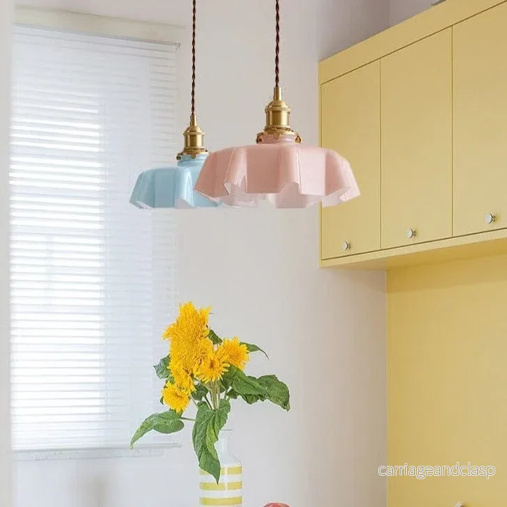 Kräm Blommig Mässingspendel Lampa | Veska - Bild 2