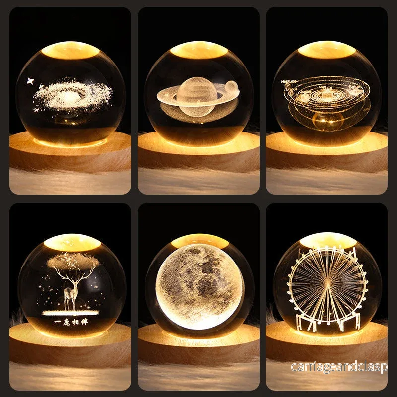 LED Nattlampa Galaxy Crystal Ball Bordslampa 3D Planet Månlampa Sovrum Heminredning För Barn Fest Barns Födelsedagspresenter | Veska