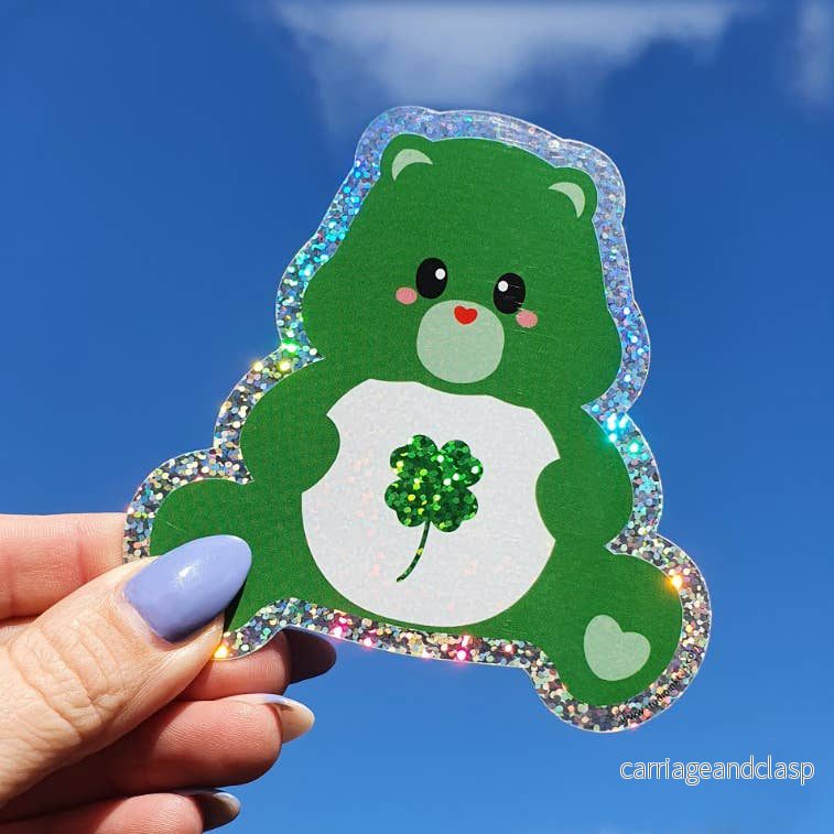 Glittrig klistermärke Care Bear med fyrklöver - Bild 2