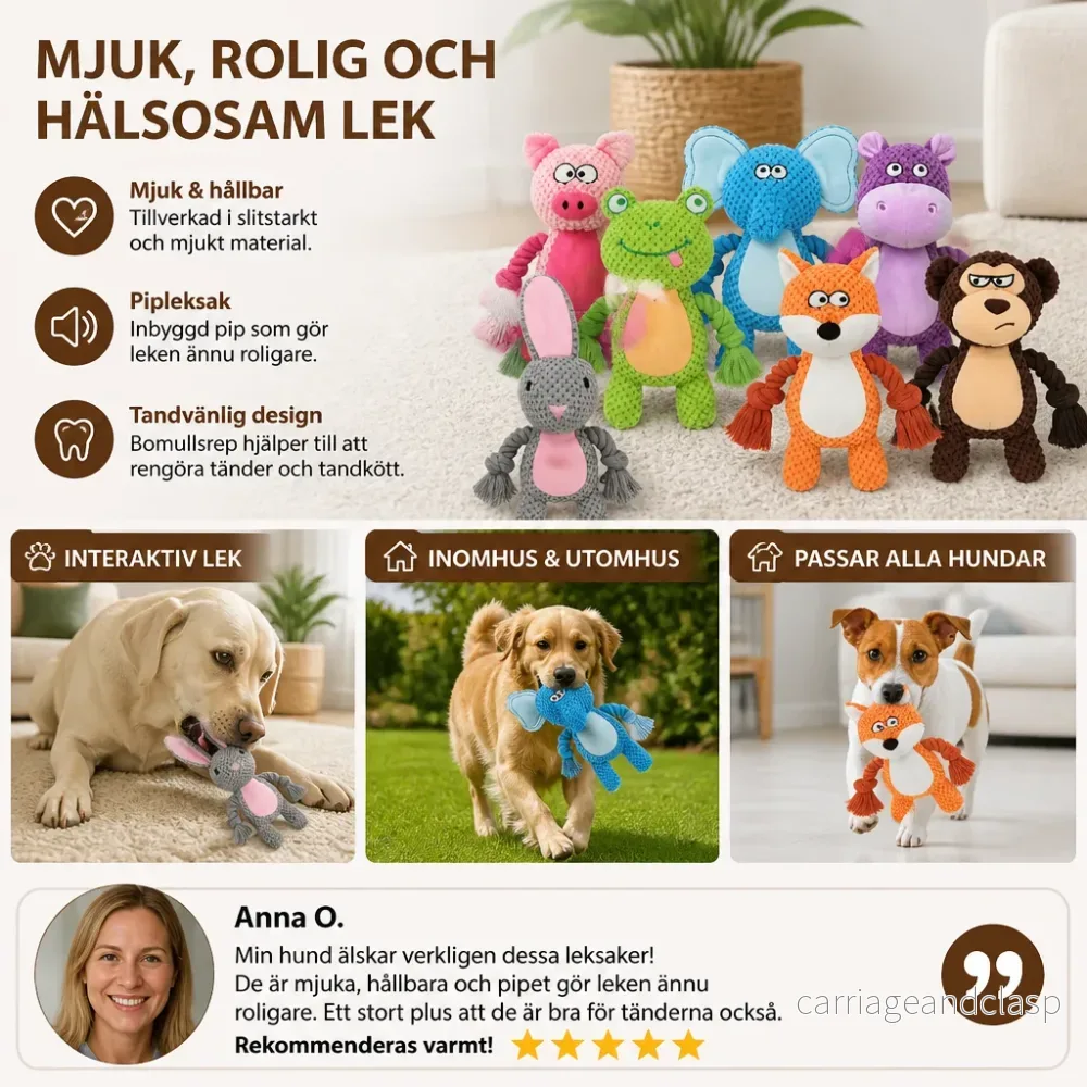 Plush Hundleksak Med Bomullsrep, Pipleksak Och Tandvårdsfunktion - Bild 3