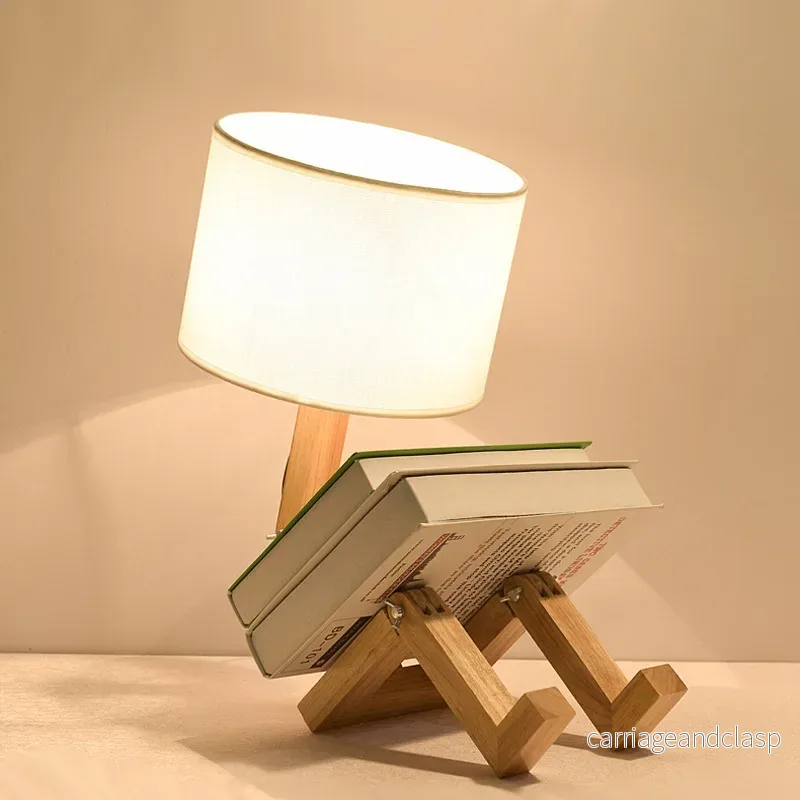 Tr ä bordslampa med bokhållare – Modern design för ditt hem | Veska - Bild 2