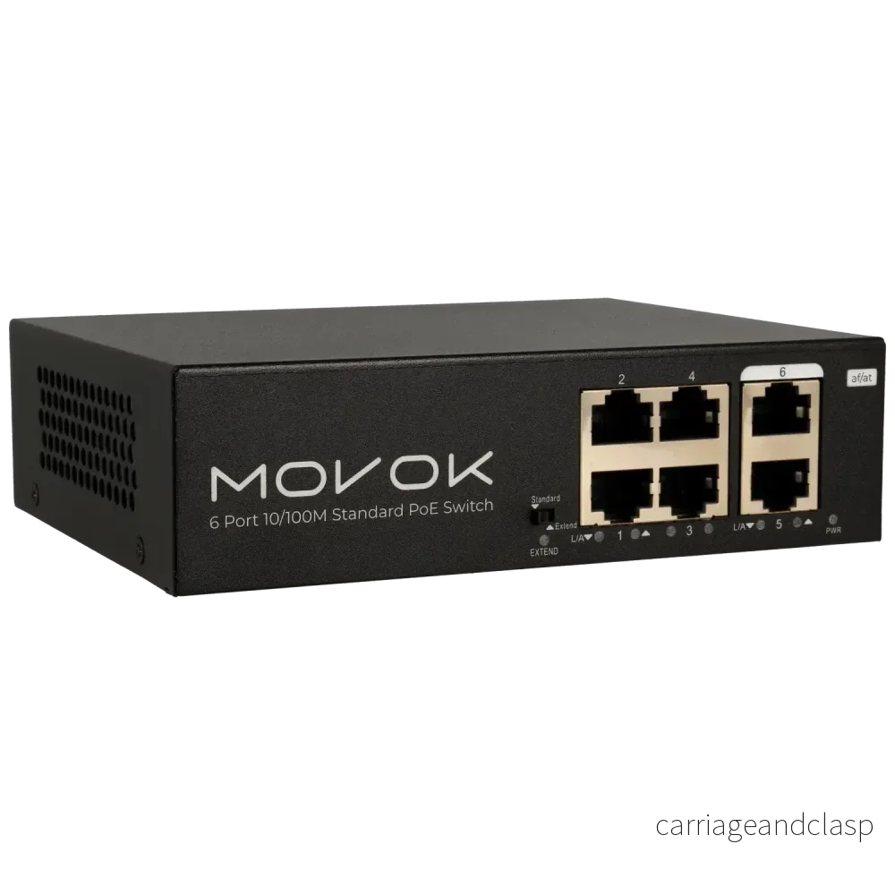 Movok 6-portars PoE-switch, 100Mb, 250m PoE
