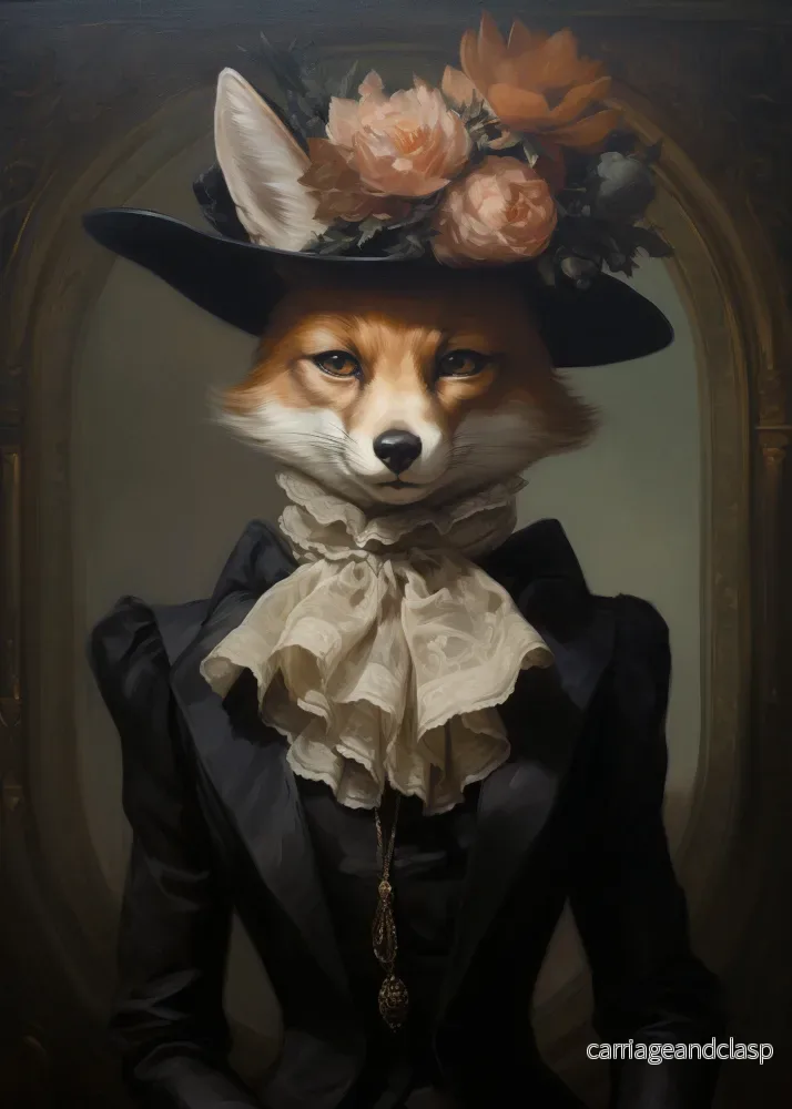 Lady Räv med hatt och rosor