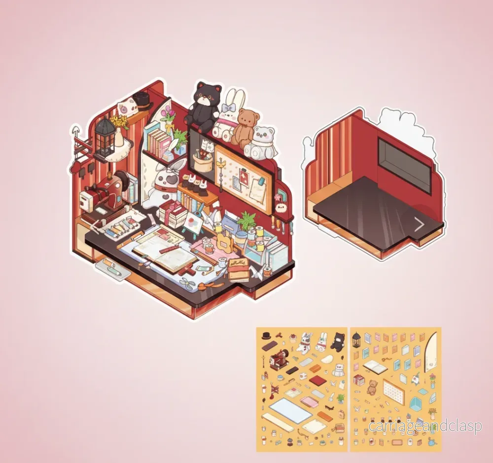 3D Scen Kawaii Klistermärken – Kontor 3D Scen Kawaii Klistermärken – Kontor