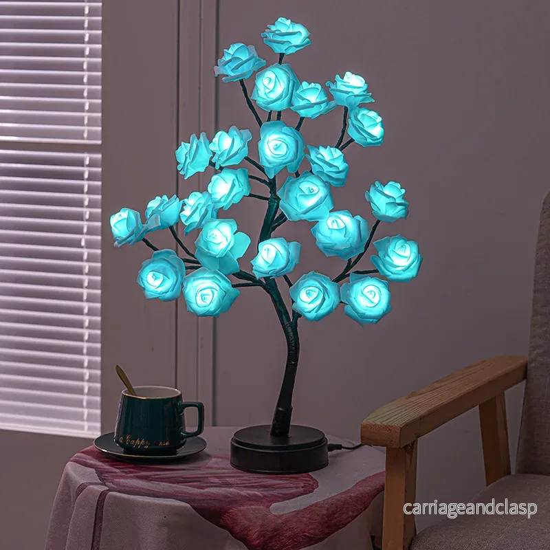 RGB Ros Blomma Träd Lampor 24LED USB Batteri Bordslampa Älva Nattljus Hem Fest Jul Bröllop Sovrumsdekoration Gåva | Veska