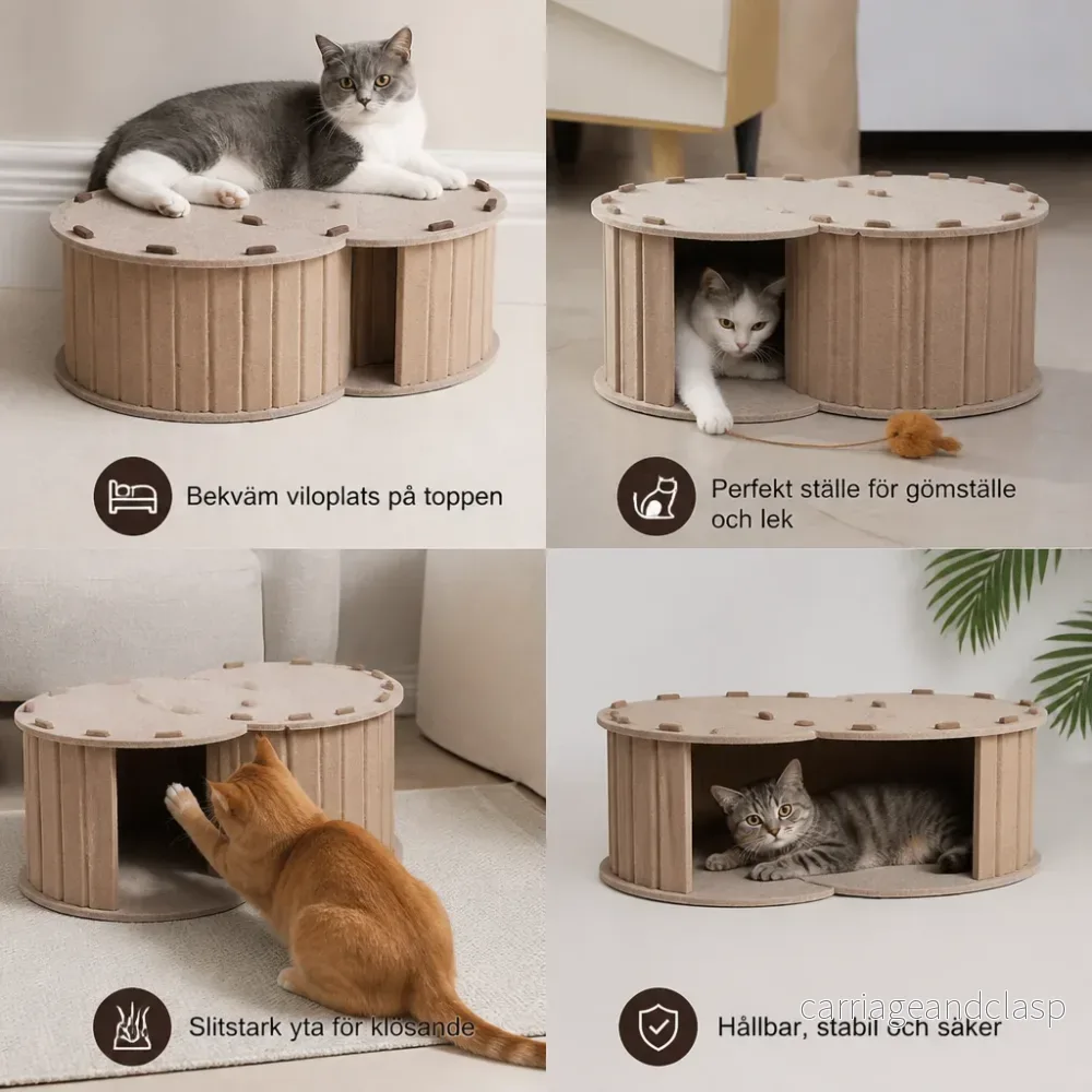 2-i-1 Interaktiv Kattbädd med Klös- och Lekgömma - Bild 3