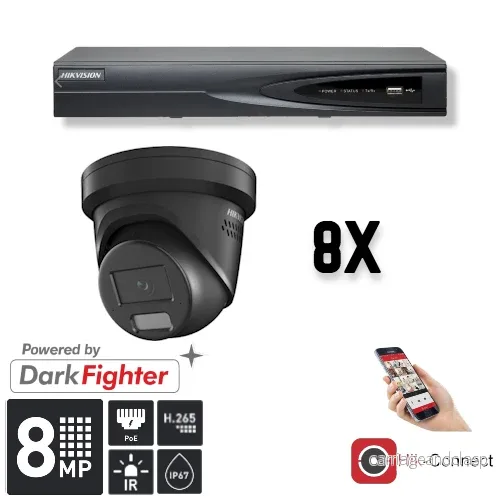 Hikvision Set 8x Turret 8MP + inspelare och kablage Hikvision Set 8x Turret 8MP + inspelare och kablage